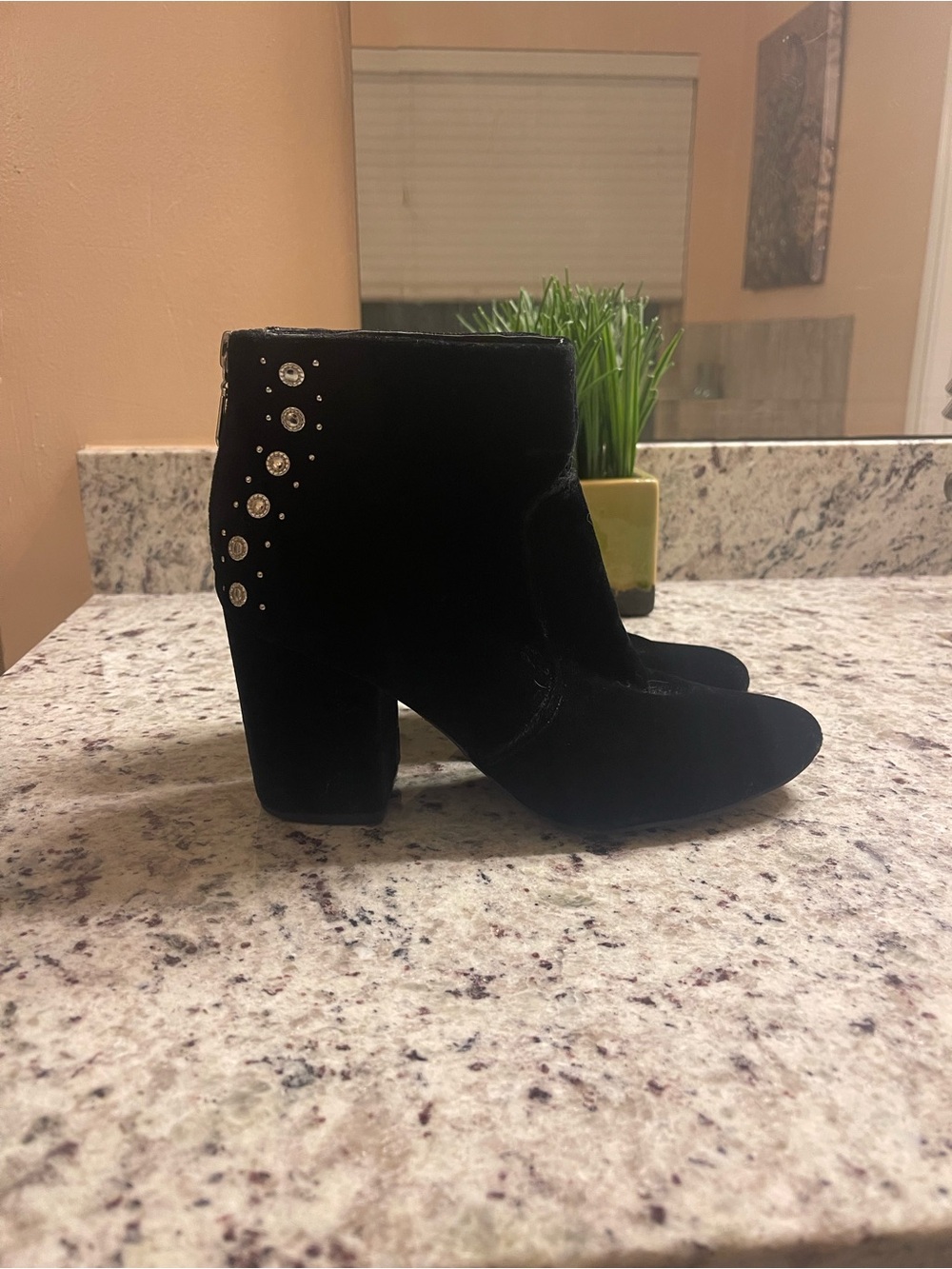 GUESS Black Velvet Ankle Booties with Stud Embellishment